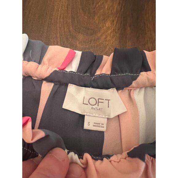 LOFT Women’s Blue Pink Stripe Sleeveless Ruffle High Neck Blouse Size Small - Picture 6 of 9